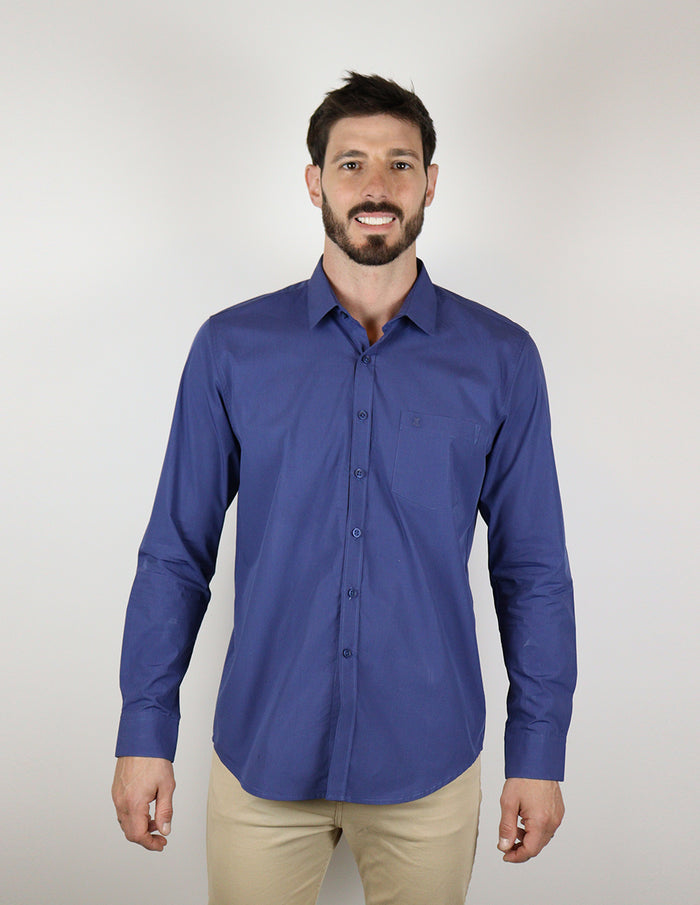 CAMISA MANGA LARGA AZUL LISA 100% ALGODÓN REF 2307268