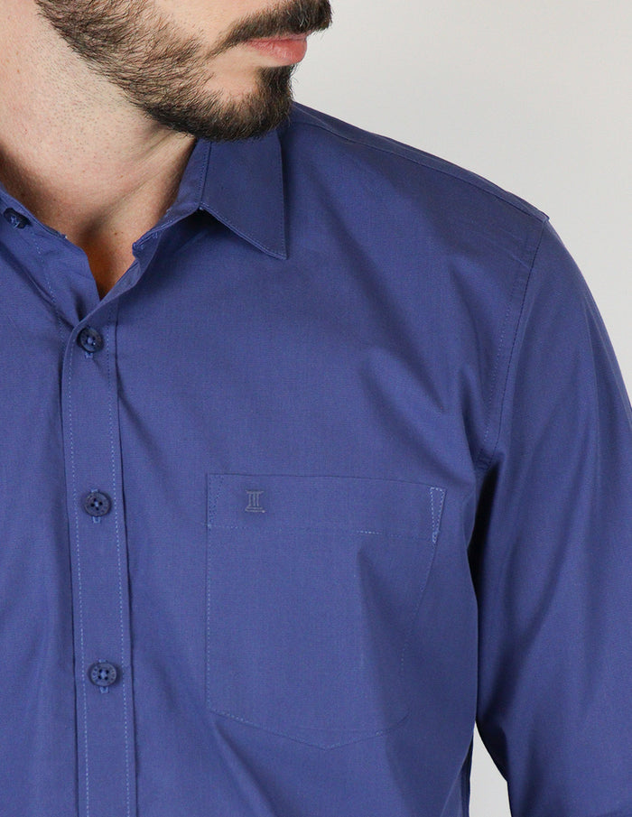 Camisa de Vestir Azul Lisa 100% Algodón Marca Dioro