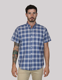 CAMISA MANGA CORTA AZUL CUADROS 100% ALGODÓN  REF 2307271