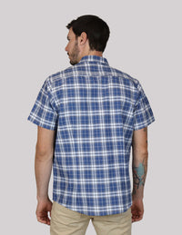 CAMISA MANGA CORTA AZUL CUADROS 100% ALGODÓN  REF 2307271