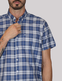 CAMISA MANGA CORTA AZUL CUADROS 100% ALGODÓN  REF 2307271