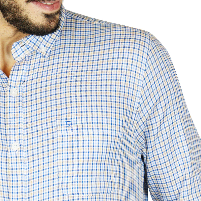 CAMISA MANGA CORTA AZUL CUADRIOS 100% ALGODÓN REF 2307273