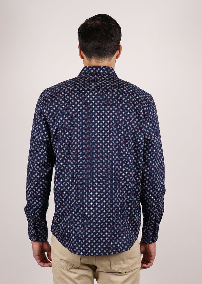 CAMISA MANGA LARGA AZUL ESTAMPADO 100% ALGODÓN  REF 2307275