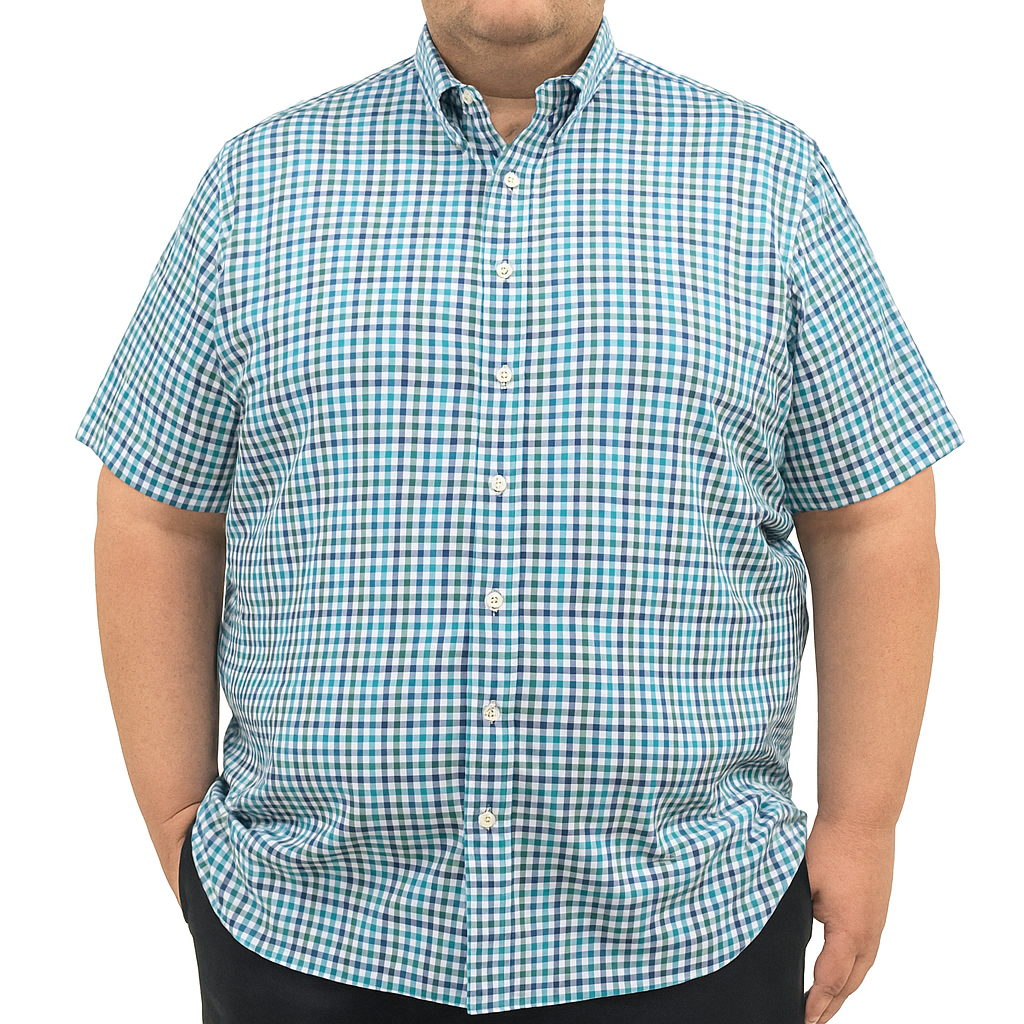 Camisa de Cuadros Verde con Manga Corta Talla Extra 100% Algodón 2308049
