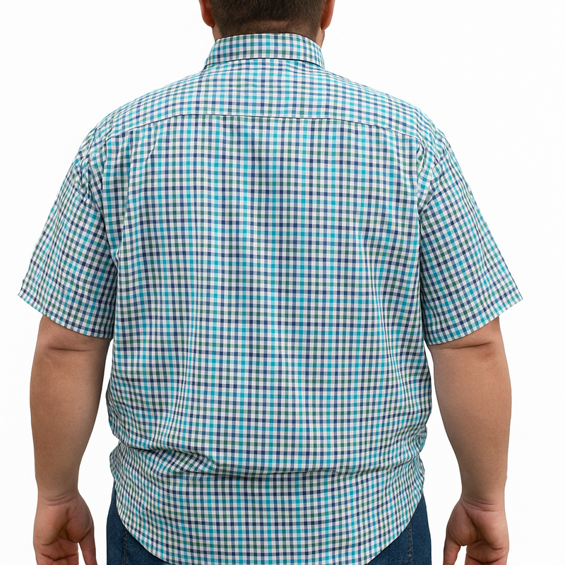 Camisa de Cuadros Verde con Manga Corta Talla Extra 100% Algodón 2308049