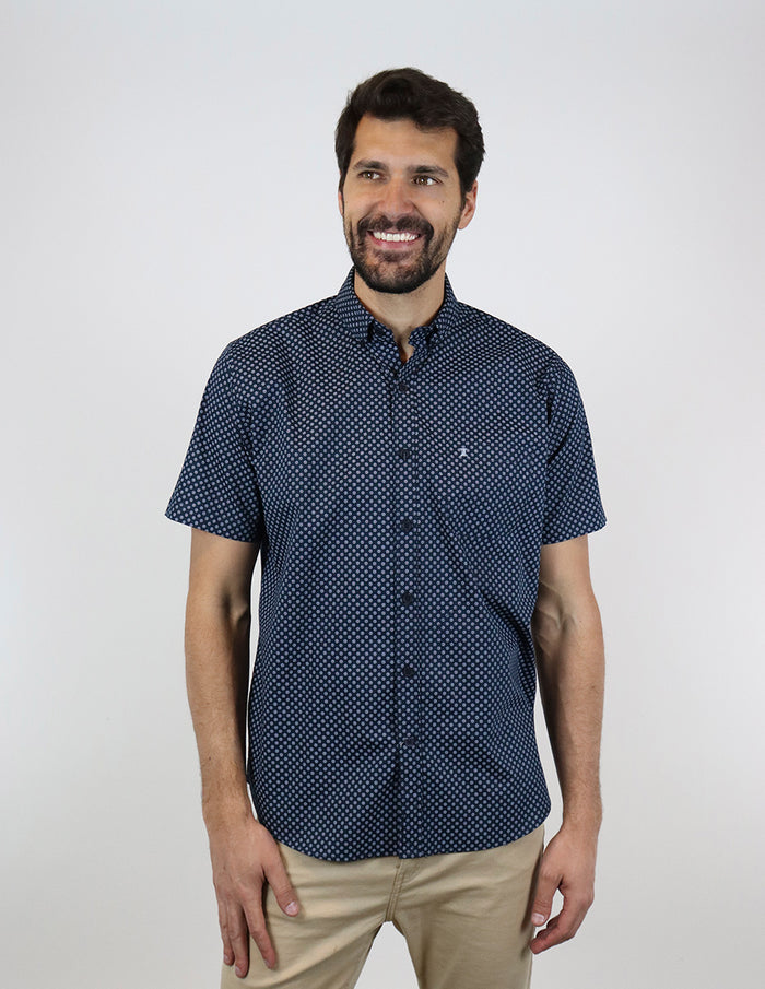 CAMISA MANGA CORTA AZUL ESTAMPADO 100% ALGODÓN