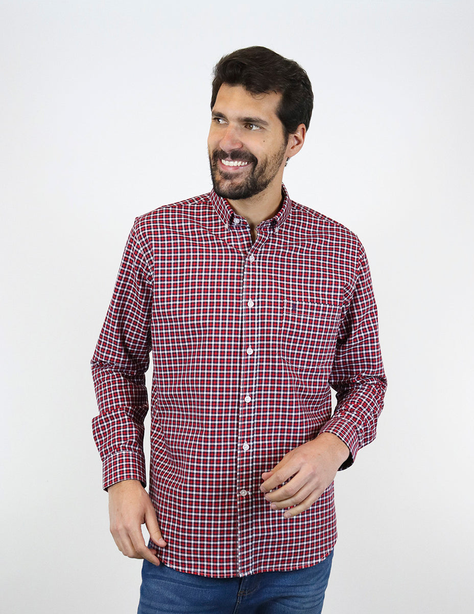 CAMISA MANGA LARGA ROJA CUADROS 100% ALGODON TALLA REGULTAR REF 230827 ...