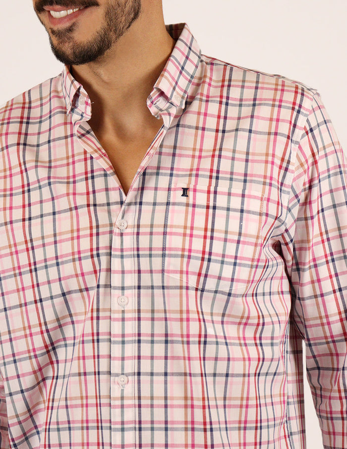 CAMISA MANGA LARGA ROSA CUADROS 100% ALGODÓN  REF 2308282