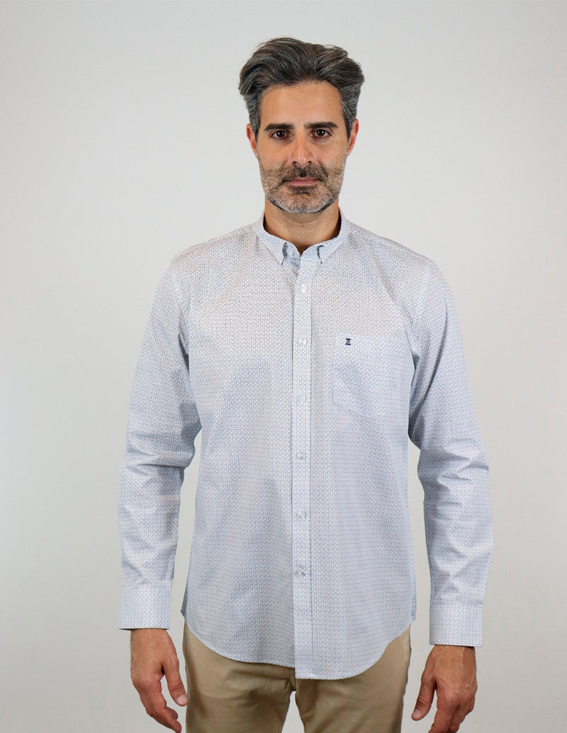 CAMISA MANGA LARGA GRIS ESTAMPADO 100% ALGODÓN REF 2308293