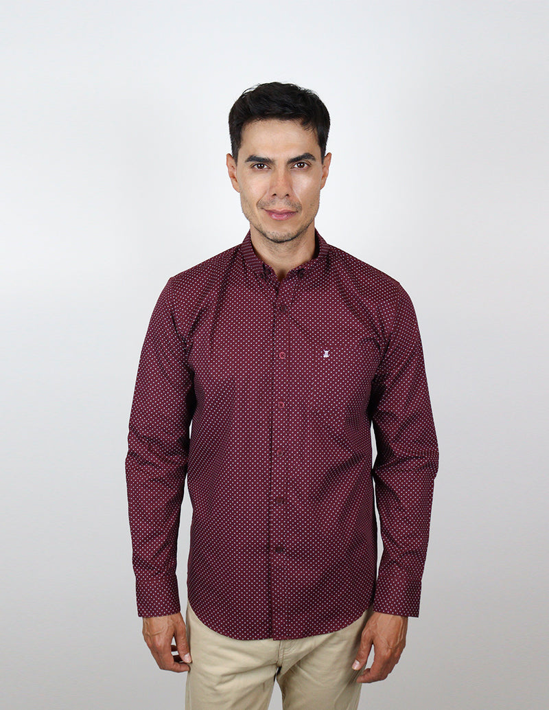 CAMISA MANGA LARGA VINO ESTAMPADO 100% ALGODÓN REF 2308294