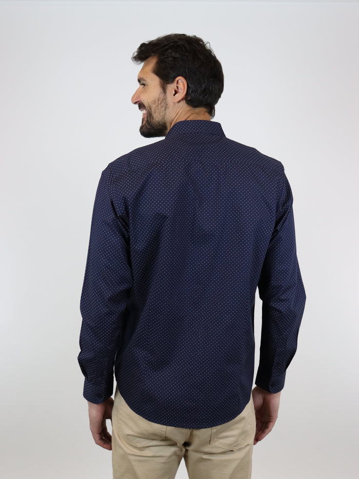 CAMISA MANGA LARGA AZUL ESTAMPADO 100% ALGODÓN  REF 2308295
