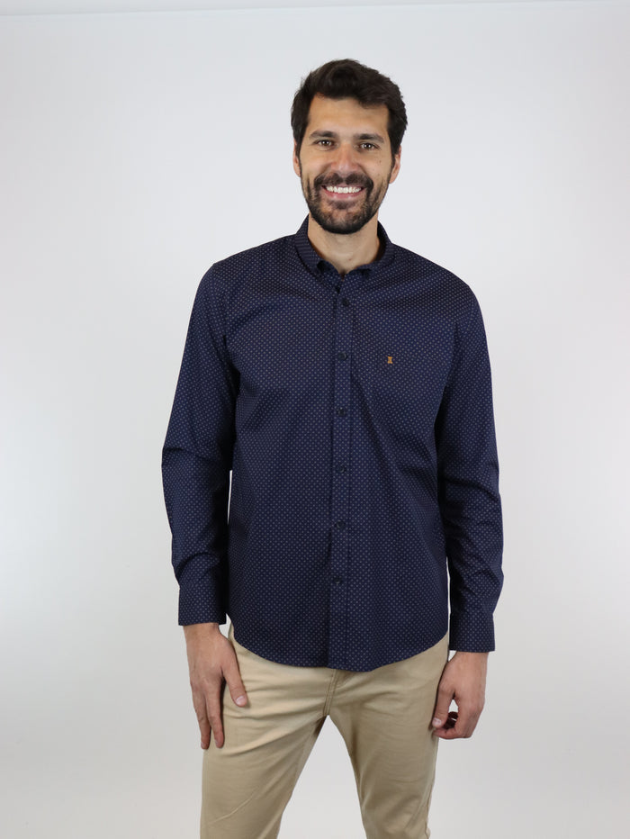 CAMISA MANGA LARGA AZUL ESTAMPADO 100% ALGODÓN  REF 2308295