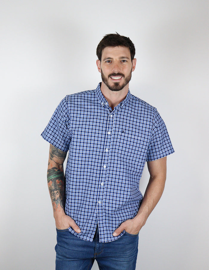 CAMISA MANGA CORTA AZUL CUADROS REF 2308296