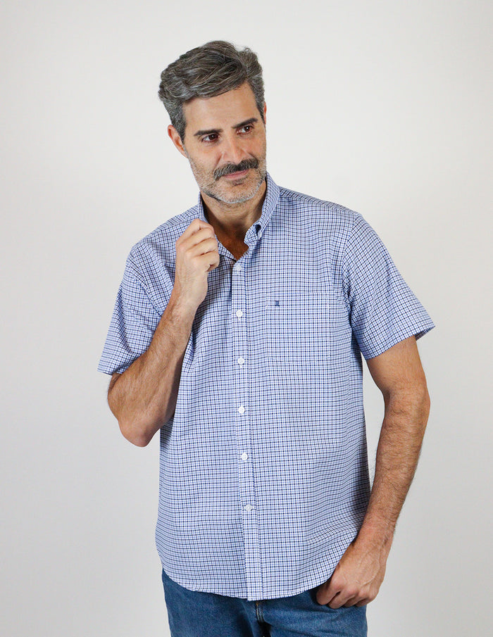 CAMISA MANGA CORTA AZUL CUADROS 100% ALGODÓN REF 2308298