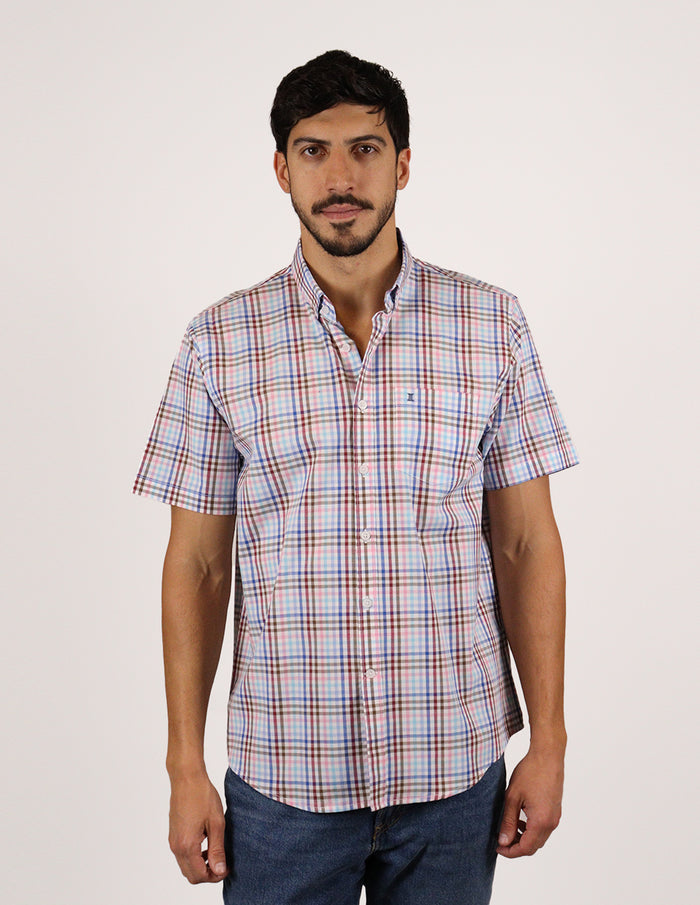 CAMISA MANGA CORTA MULTICOLOR CUADROS 100% ALGODÓN REF 2308299