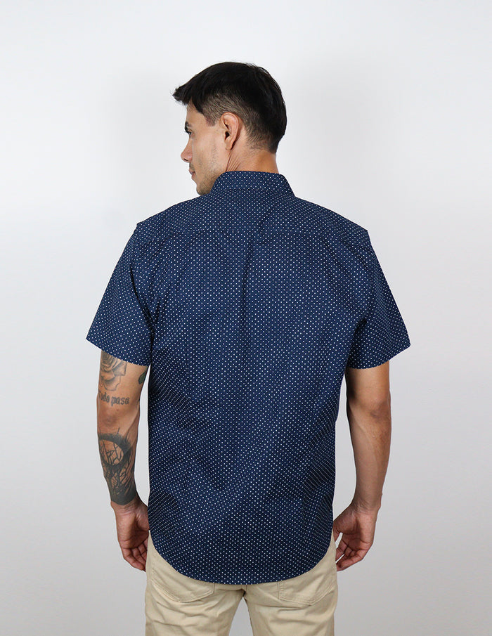 CAMISA MANGA CORTA AZUL ESTAMPADO 100% ALGODÓN  REF 2308306