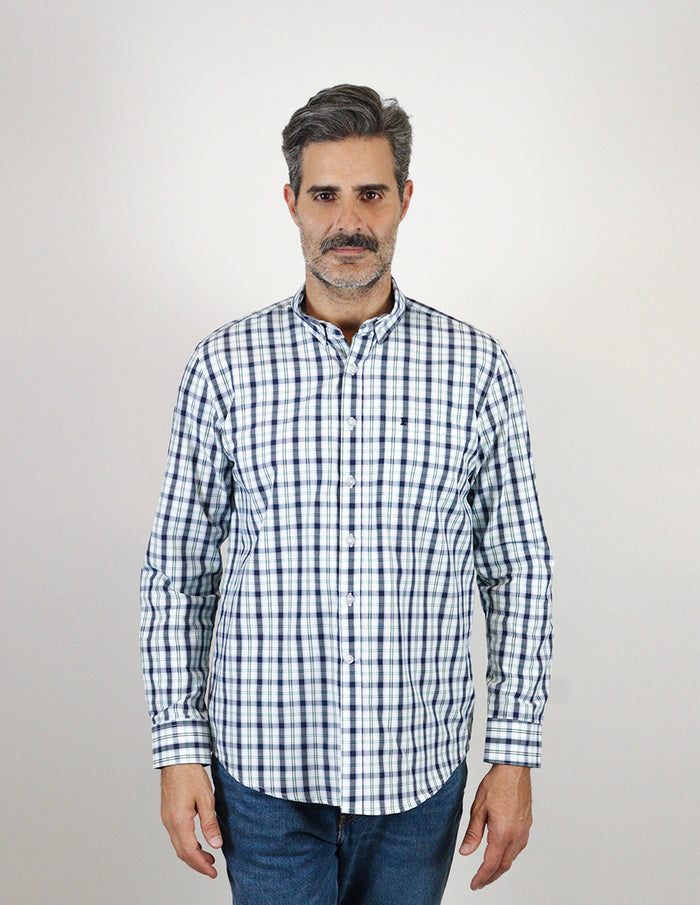 CAMISA MANGA LARGA AZUL CUADROS  REF 2308312