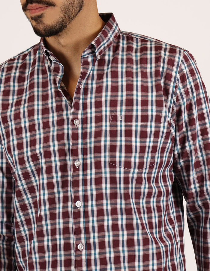 Camisa Cuadros Guinda de Manga Larga 2308315