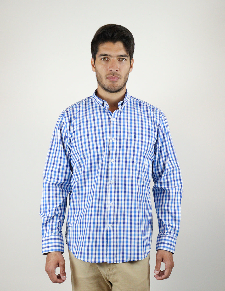 CAMISA MANGA LARGA AZUL CUADROS  REF 2308322