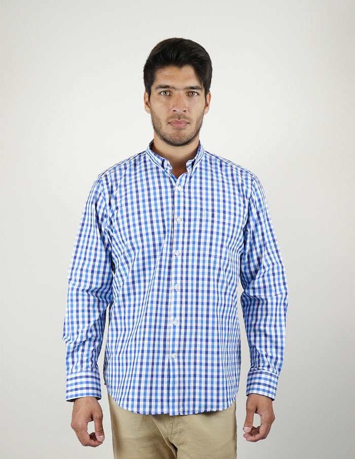 CAMISA MANGA LARGA AZUL CUADROS  REF 2308322