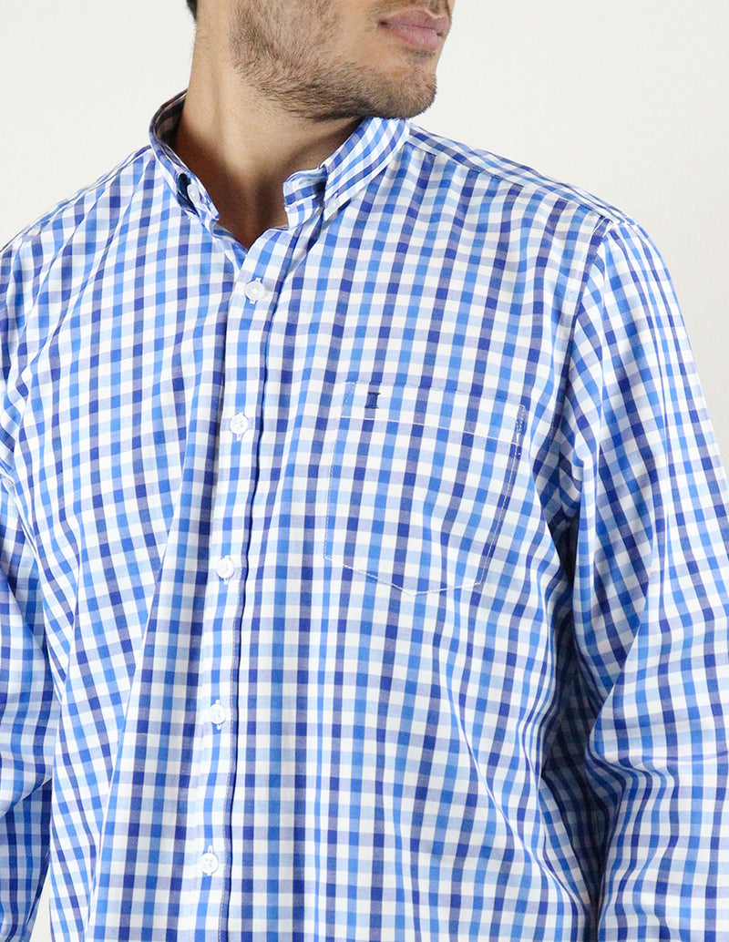 CAMISA MANGA LARGA AZUL CUADROS  REF 2308322