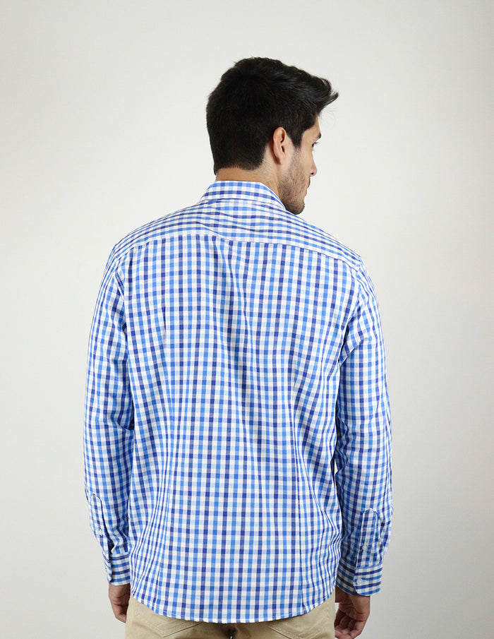 CAMISA MANGA LARGA AZUL CUADROS  REF 2308322