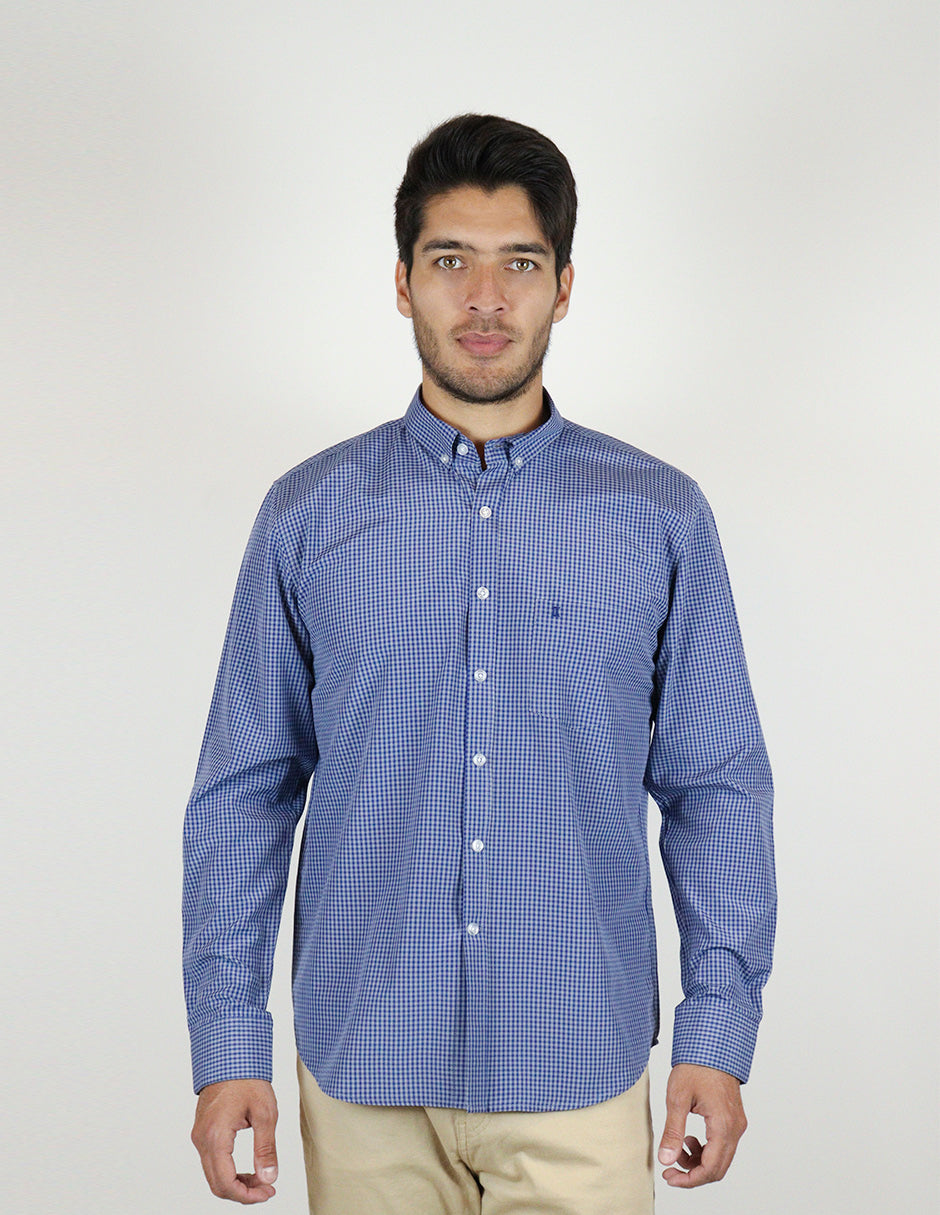 CAMISA MANGA LARGA AZUL CUADROS  REF 2308325