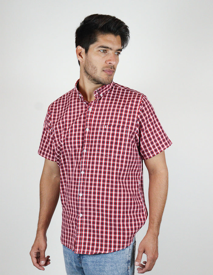 CAMISA MANGA CORTA ROJA CUADROS