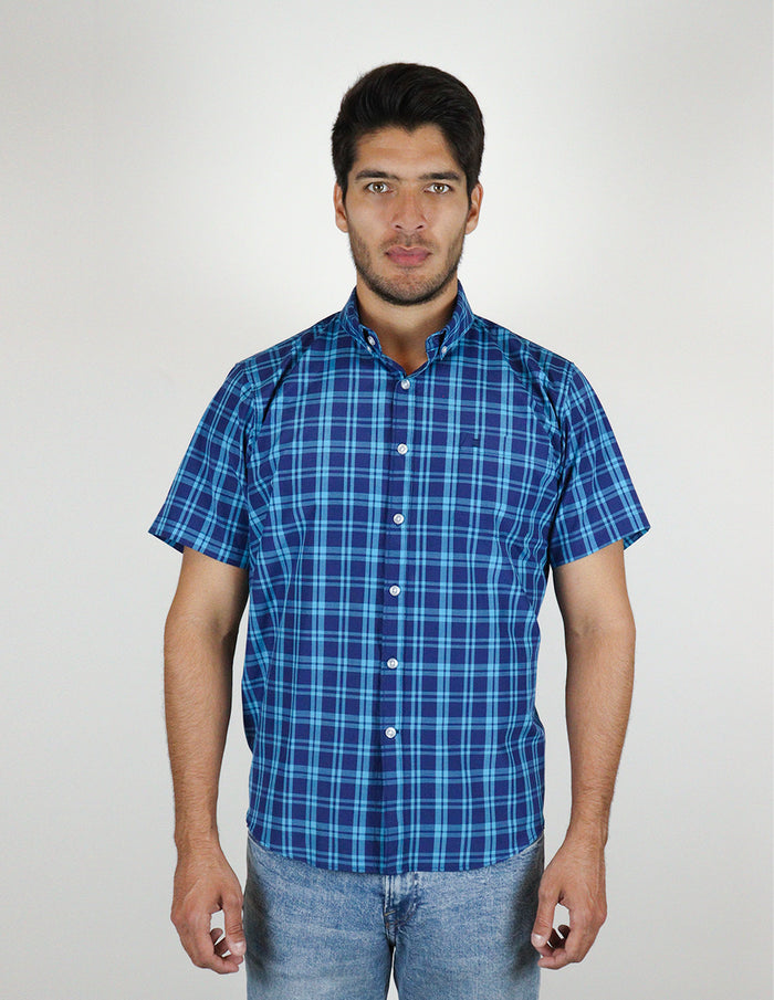 CAMISA MANGA CORTA AZUL CUADROS