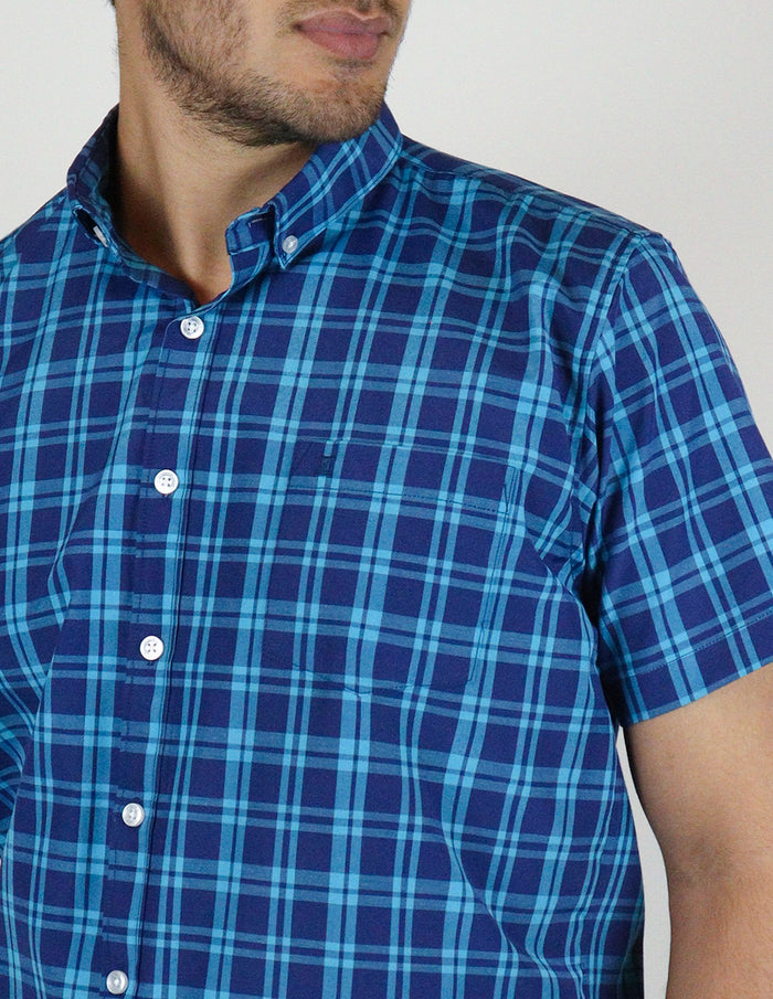 CAMISA MANGA CORTA AZUL CUADROS