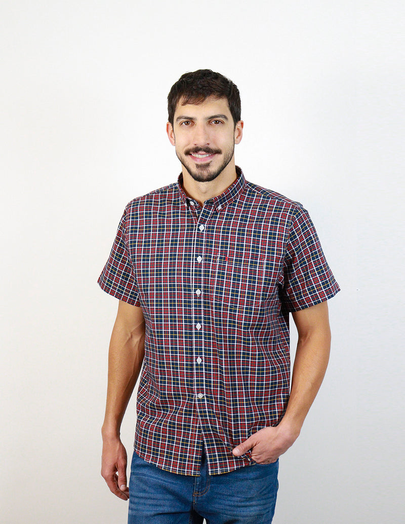 Camisa Manga Corta Vino Estilo Cuadros