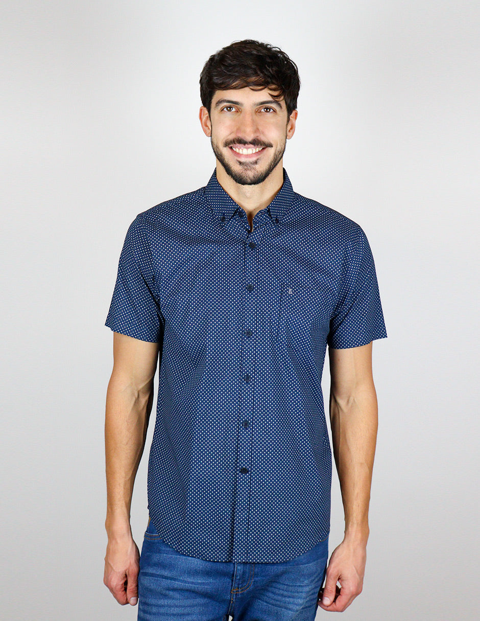 CAMISA MANGA CORTA AZUL ESTAMPADO 100% ALGODÓN REF 2309377