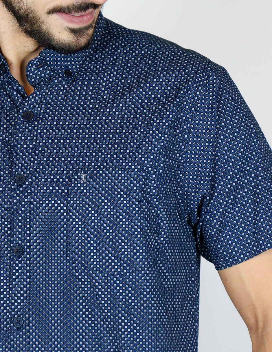 CAMISA MANGA CORTA AZUL ESTAMPADO 100% ALGODÓN REF 2309377