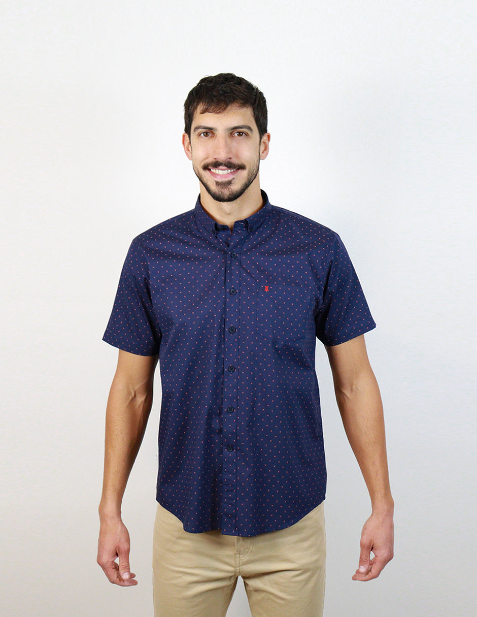 CAMISA MANGA CORTA AZUL ESTAMPADO 100% ALGODÓN  REF 2309379