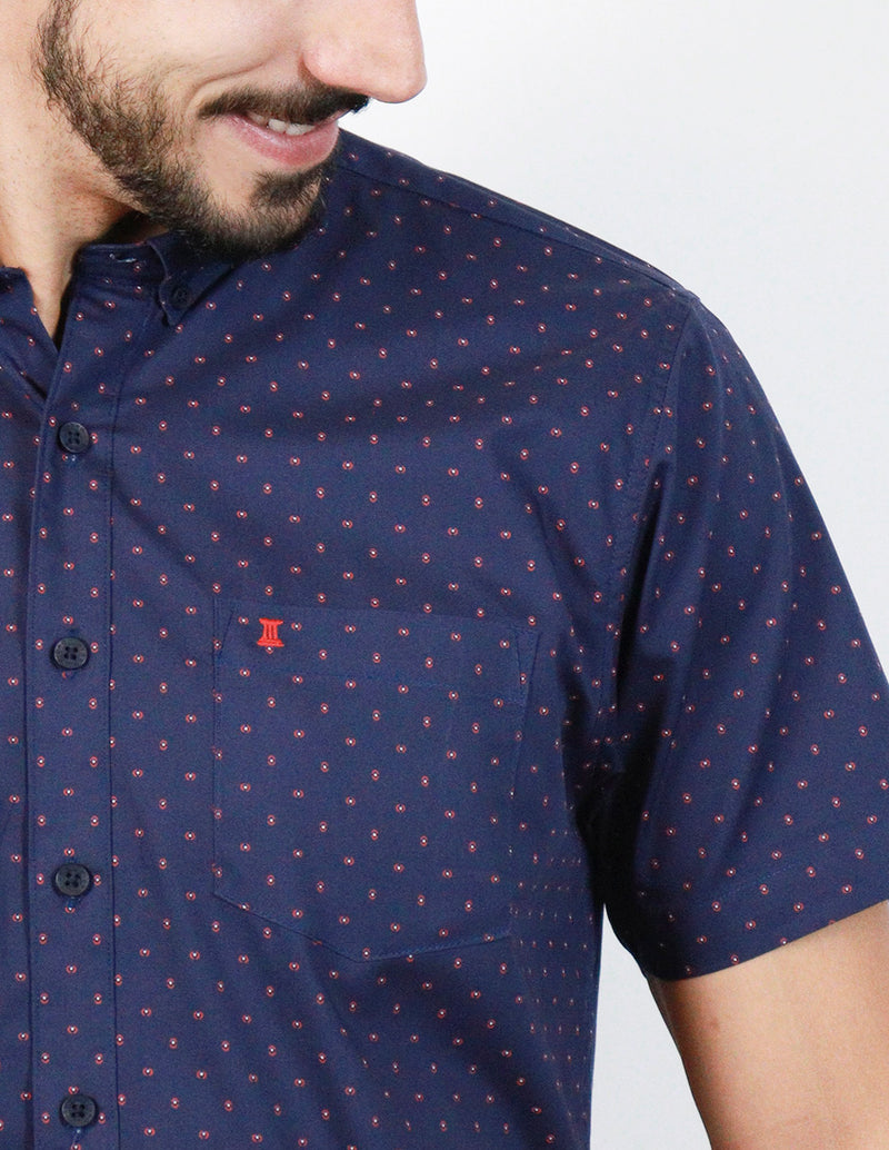 CAMISA MANGA CORTA AZUL ESTAMPADO 100% ALGODÓN  REF 2309379