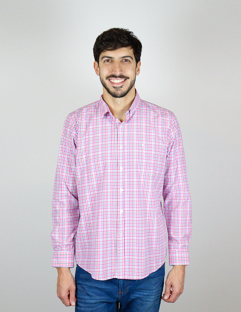 CAMISA MANGA LARGA ROSA CUADROS REF 2309380