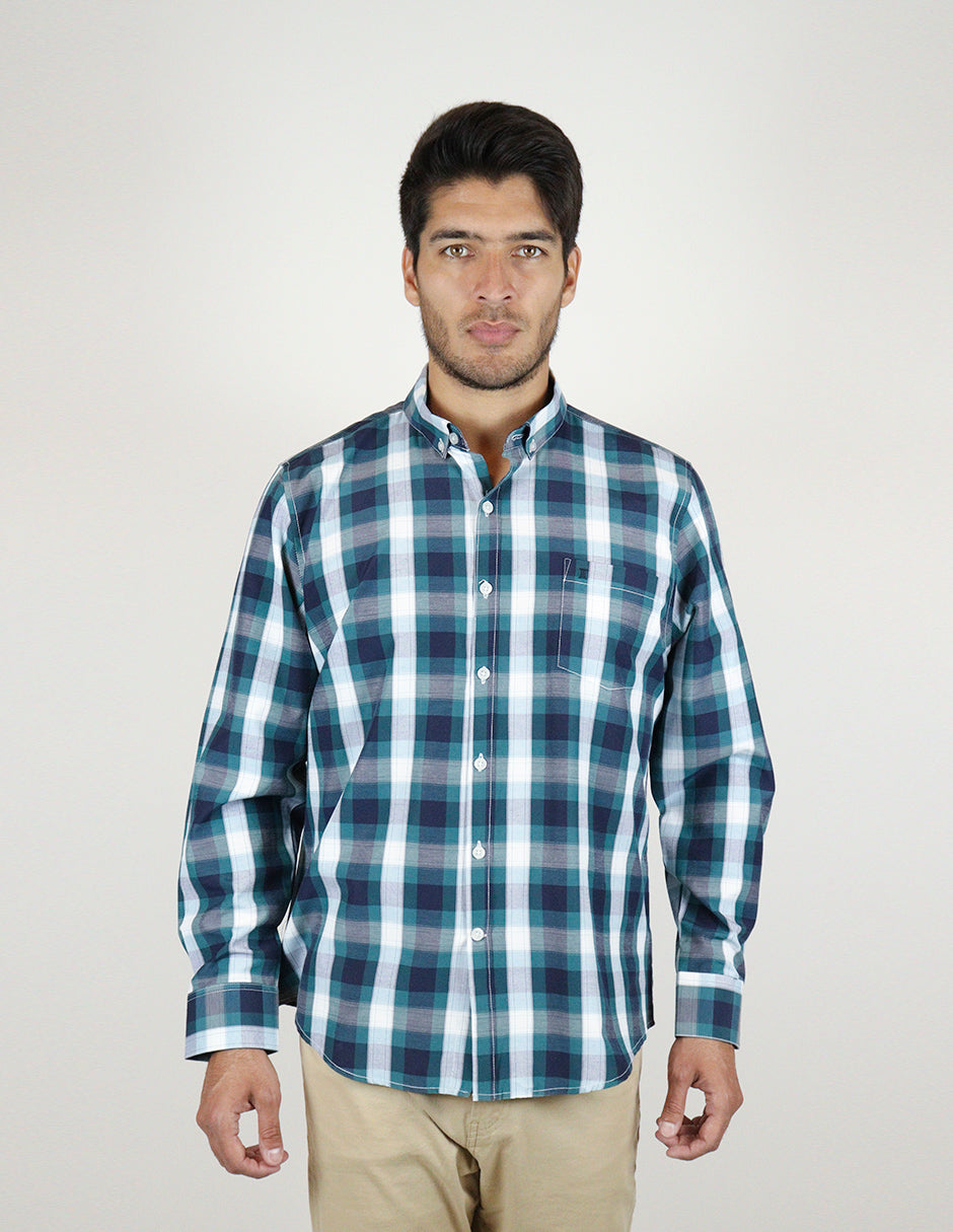 CAMISA MANGA LARGA VERDE CUADROS REF 2309388