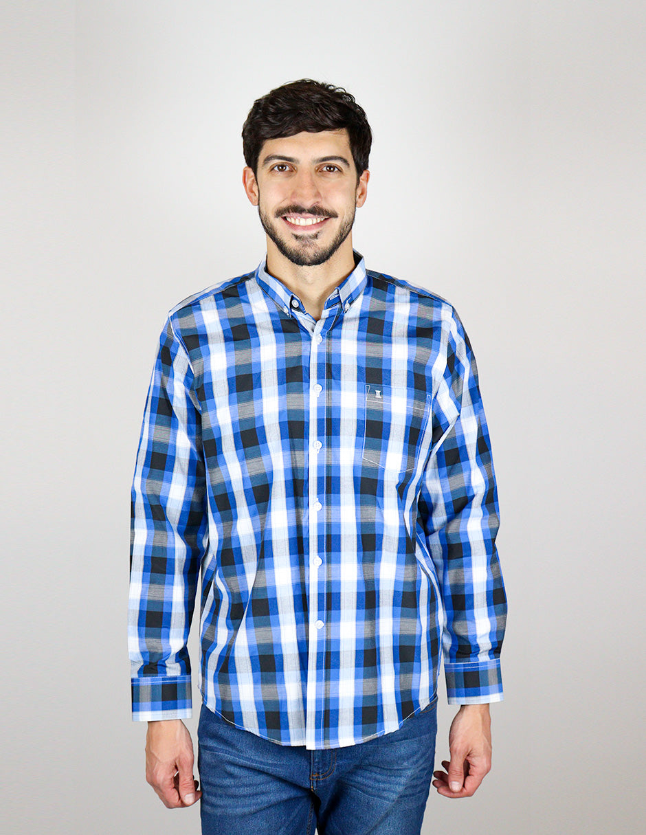 CAMISA MANGA LARGA AZUL CUADROS  REF 2309389