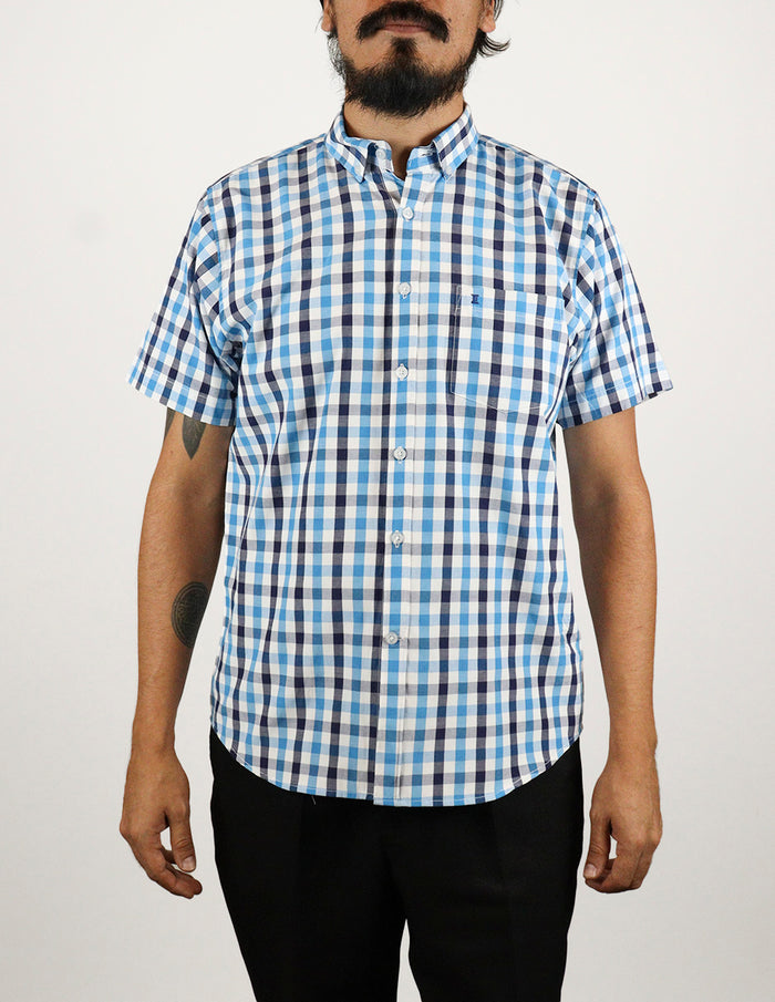 CAMISA CASUAL MANGA CORTA AZUL CUADROS