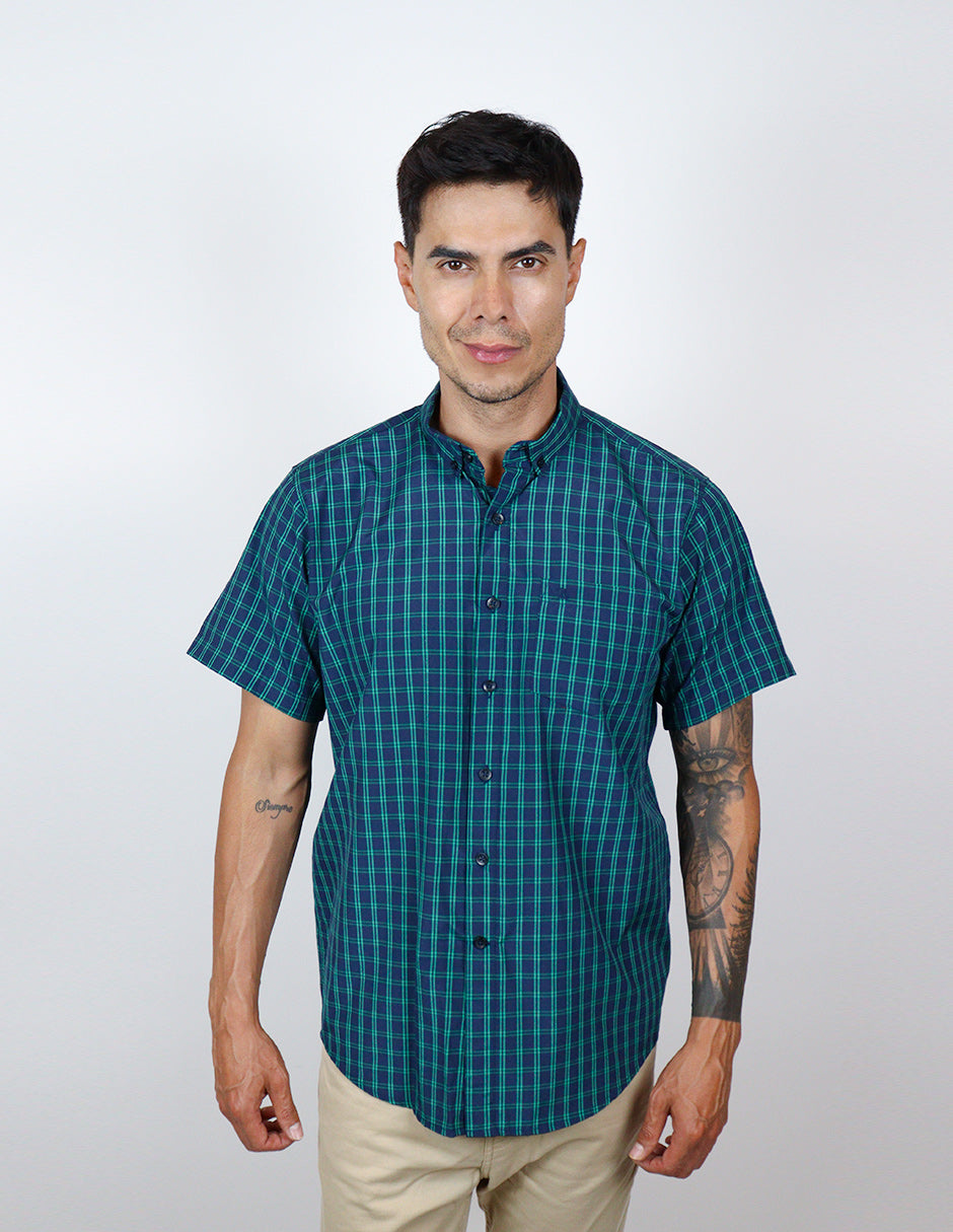 CAMISA MANGA CORTA VERDE CUADROS  REF 2309411