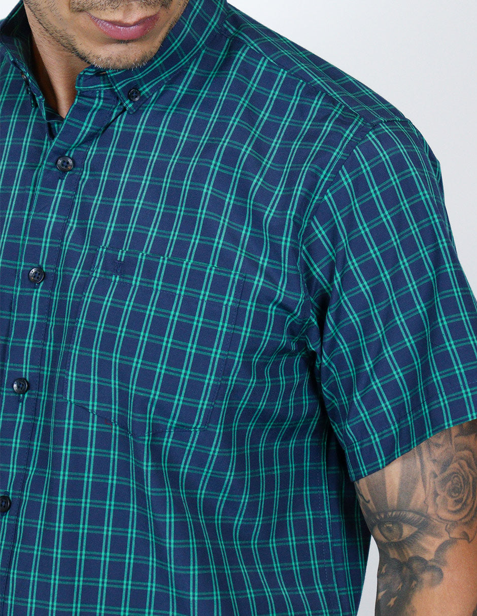 CAMISA MANGA CORTA VERDE CUADROS  REF 2309411