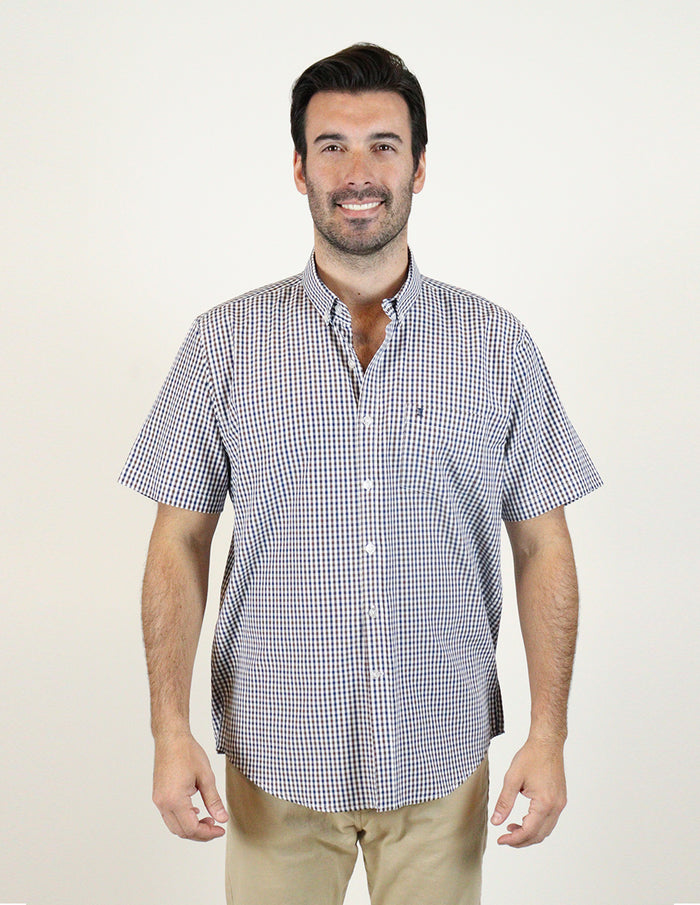 CAMISA MANGA CORTA AZUL CASUAL CUADROS