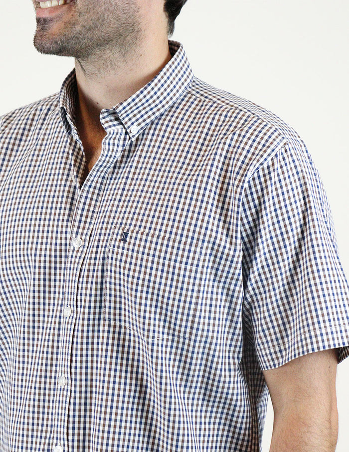 CAMISA MANGA CORTA AZUL CASUAL CUADROS