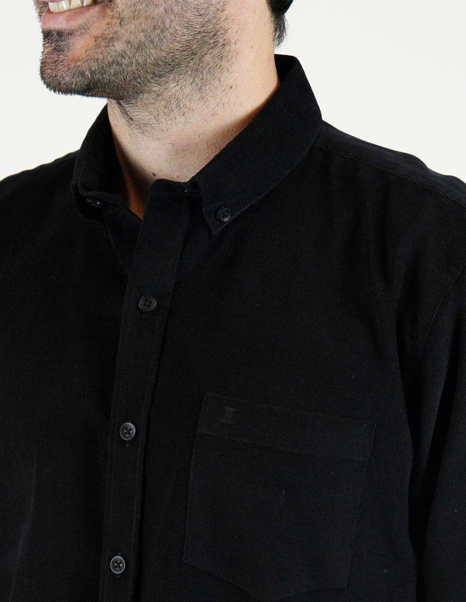 Camisa de Pana Negra Lisa con Manga Larga 100% Algodón Talla Extra 2309426