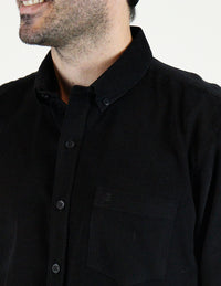 Camisa de Pana Negra Lisa con Manga Larga 100% Algodón Talla Extra 2309426