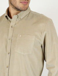 Camisa de Pana Lisa Caqui con Manga Larga 100% Algodón Talla Extra 2309428