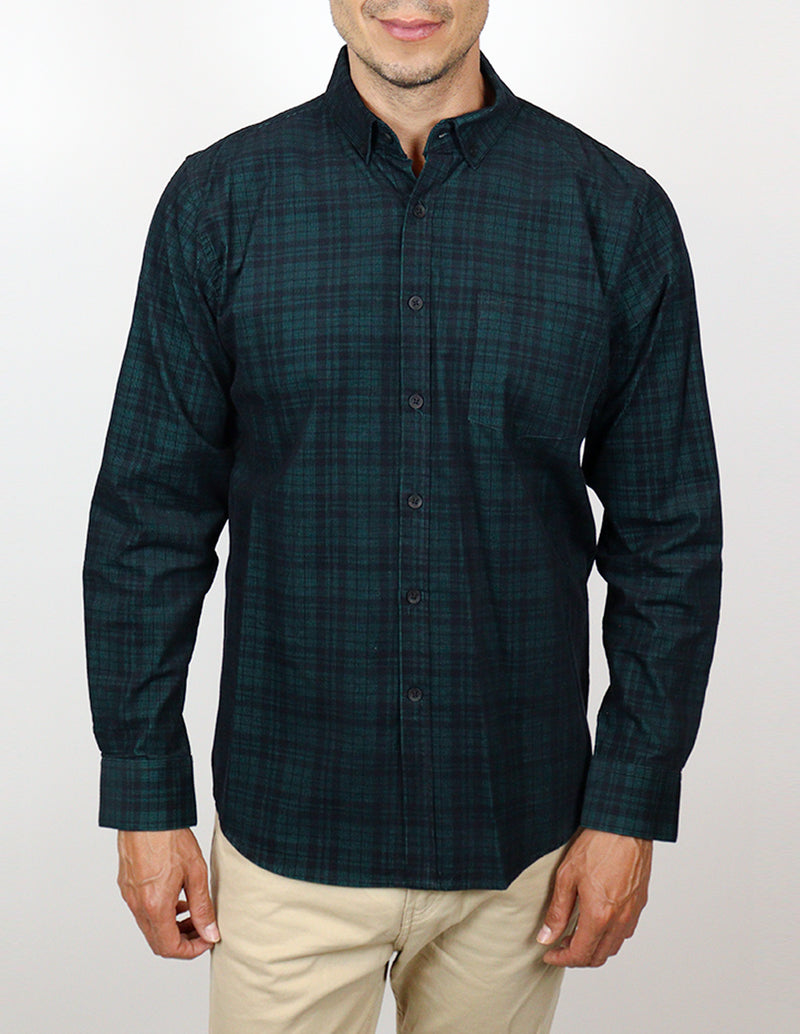 CAMISA MANGA LARGA VERDE CUADROS PANA 100% ALGODÓN  REF 2309432 E