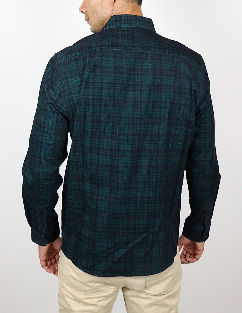 CAMISA MANGA LARGA VERDE CUADROS PANA 100% ALGODÓN  REF 2309432 E