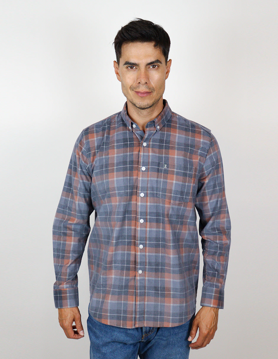 Camisa de Pana de Cuadros Gris Manga Larga 100% Algodón 2309433