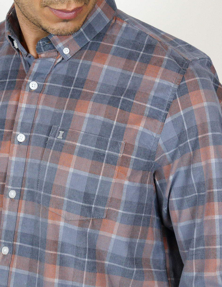 Camisa de Pana de Cuadros Gris Manga Larga 100% Algodón 2309433